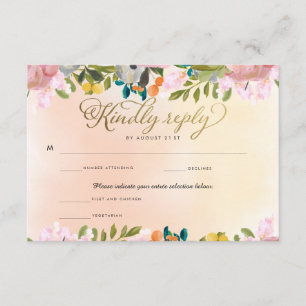 Dream Garden Floral Menu Choice Wedding RSVP Card