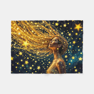 Dream girl surrounded by glowing bright stars fleece blanket