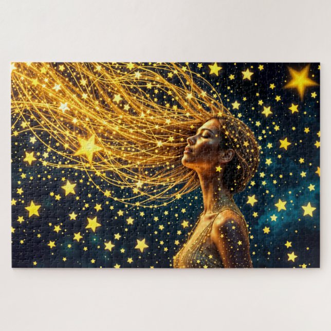 Dream girl surrounded by glowing bright stars jigsaw puzzle (Horizontal)