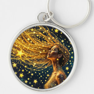 Dream girl surrounded by glowing bright stars keychain
