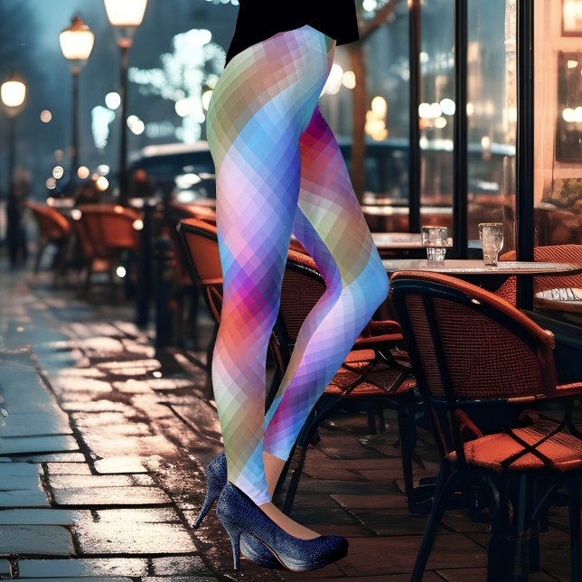 Dream Glass Chequered Colourful Spring Leggings (Modern design leggings featuring a geometrical glass pattern in unique and vibrant colors)