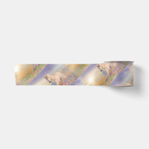 Dream Horse running through meadow of pink flowers Satin Ribbon