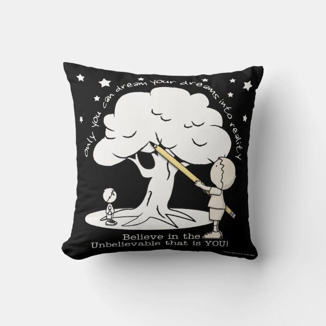 Dream Into Reality-Little Boy, Big Dreams Logo Throw Pillow (Front)