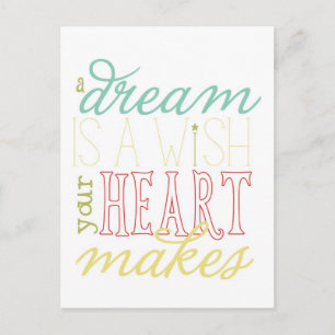 dream is a wish postcard - red aqua yellow green