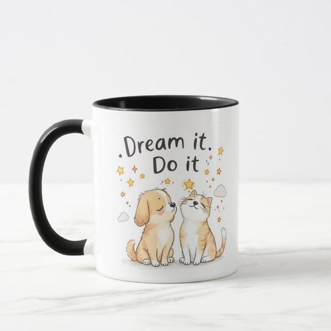 Dream It, Do It Mug - Inspiring Dog and Cat Design (Left)