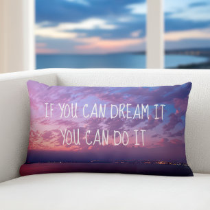 Dream It Do It Quote Purple Ocean Sunset Photo Lumbar Pillow