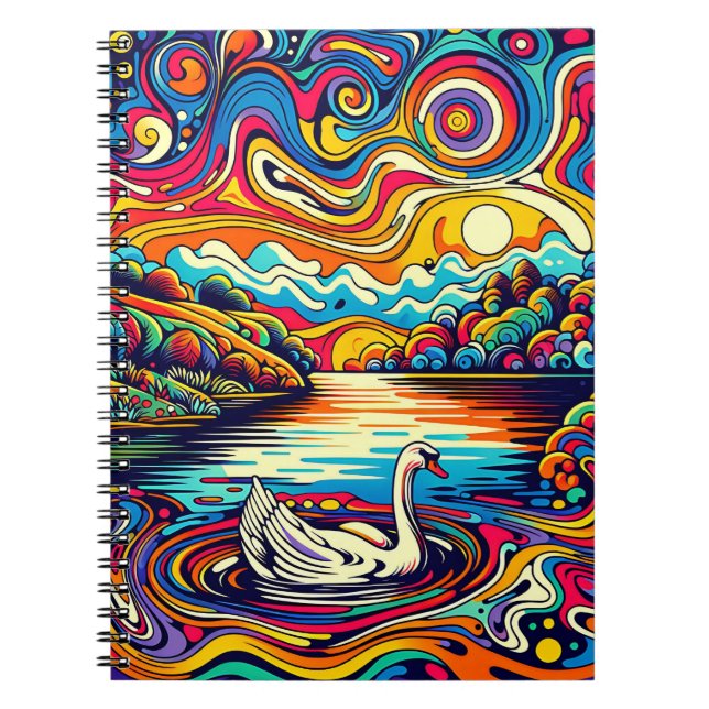 Dream lake Swan – Retro Colour Landscape Notebook (Front)