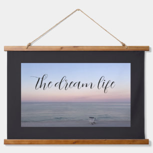 Dream Life Quote Pink Blue Beach Ocean Hanging Tapestry