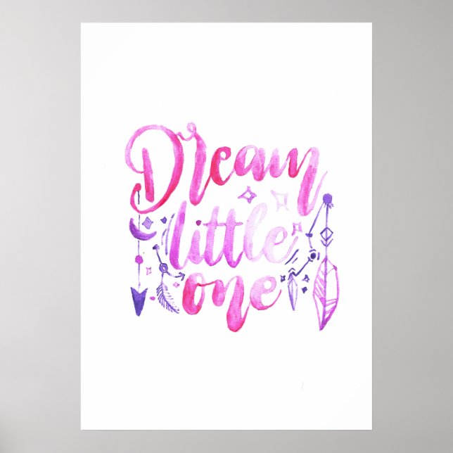 Dream Little One Pink Purple Watercolor Nursery  P Poster (Front)