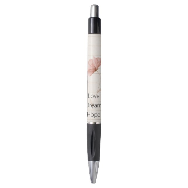 Dream Love Hope Notes Pink Flower Pen (Front Vertical)