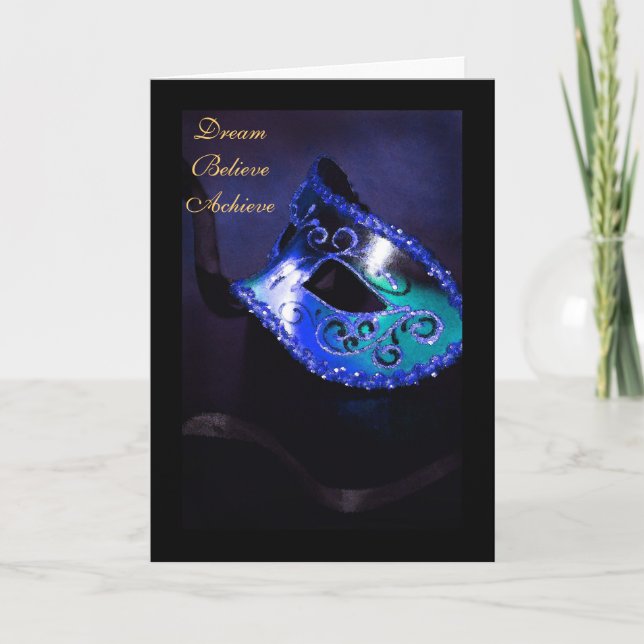 Dream Masquerade Blue Graduation Card (Front)