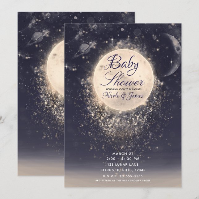 Dream Moon Magic Cosmic Sparkles Baby Shower Invitation (Front/Back)