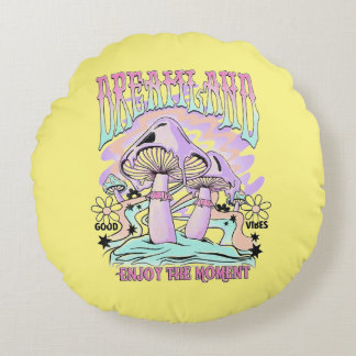 Dream Mushroom, Psychedelic Mushroom Round Pillow