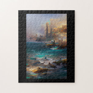 Dream of a water-world city abstract digital art jigsaw puzzle