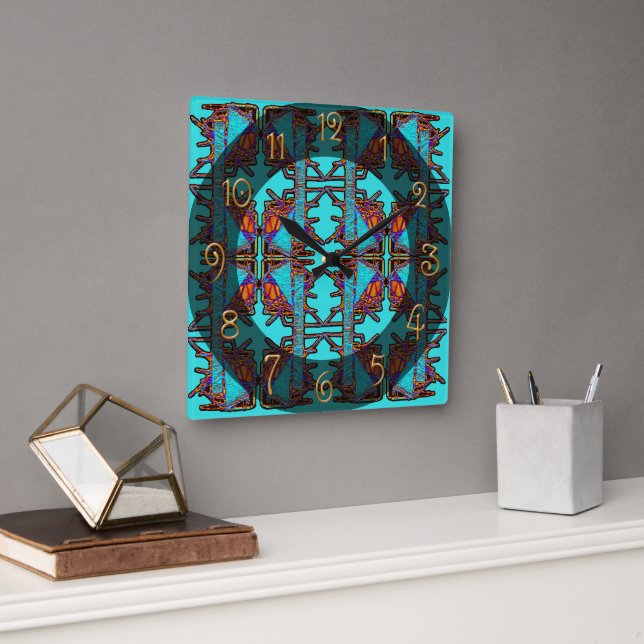 Dream of Butterflies Emblem Square Wall Clock (Office)