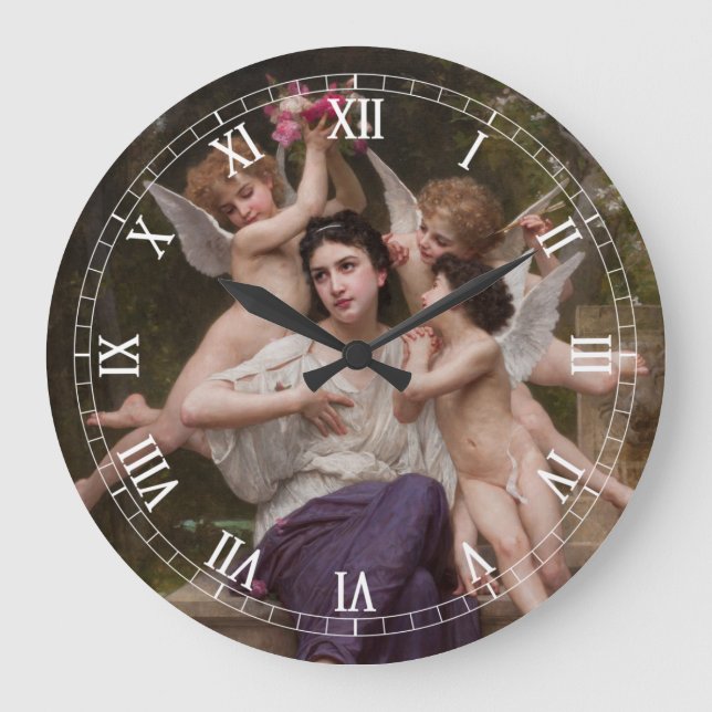 Dream of Spring, Rêve de Printemps by Bouguereau Large Clock (Front)