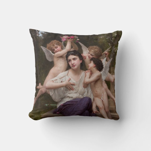 Dream of Spring, Rêve de Printemps by Bouguereau Throw Pillow (Front)