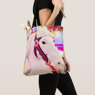 "Dream on" quote cute white carousel horse photo Tote Bag