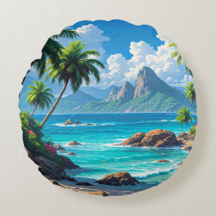 Dream On, Tropical Paradise, Round Pillow