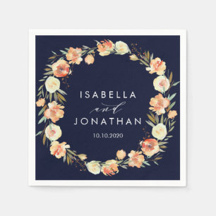 Dream Peach and Navy  Rustic wedding Personalized Napkin