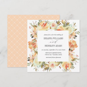 Dream Peach   Fancy Spring Floral Diamond Wedding Invitation