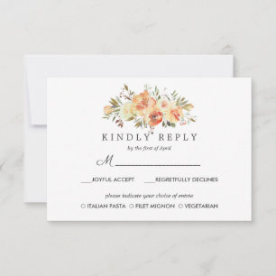 Dream Peach   Floral Wedding  RSVP MEAL option Card