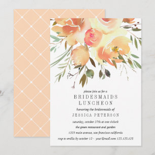Dream Peach Flowers Bridesmaids Luncheon Wedding Invitation