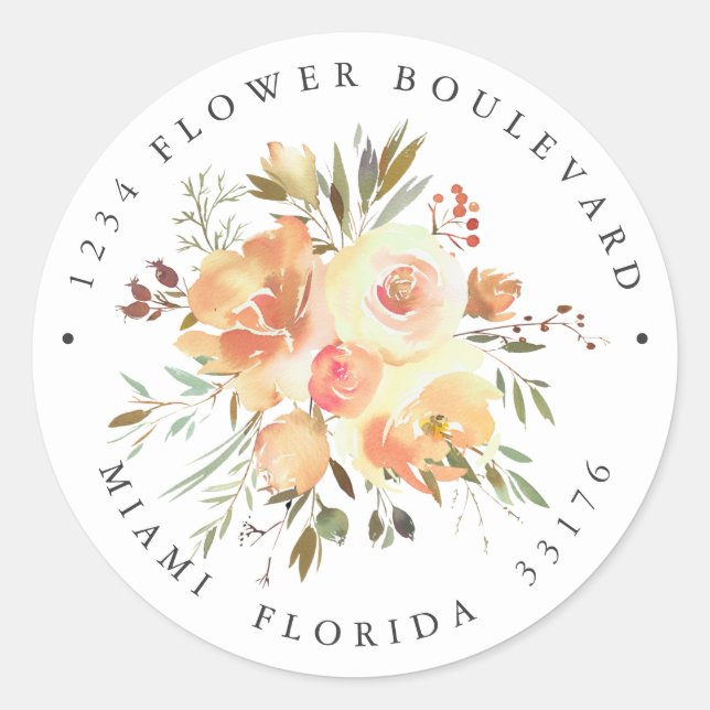 Dream Peach |  Wedding Botanical Return address Classic Round Sticker (Front)