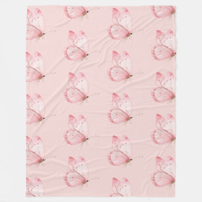 Dream Pink Butterfly Fleece Blanket (Front)