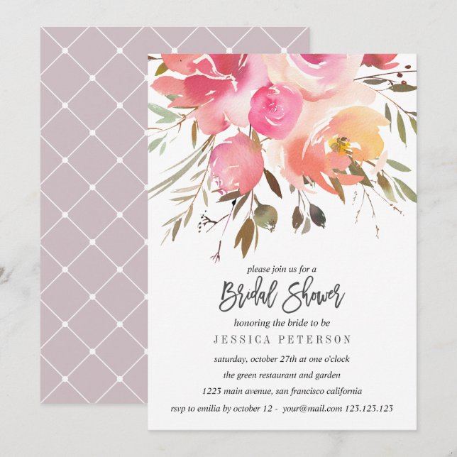 Dream Pink Chic Flower Wedding Bridal Shower party Invitation (Front/Back)