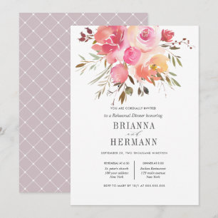 Dream Pink Flowers Wedding Rehearsal Dinner Invitation