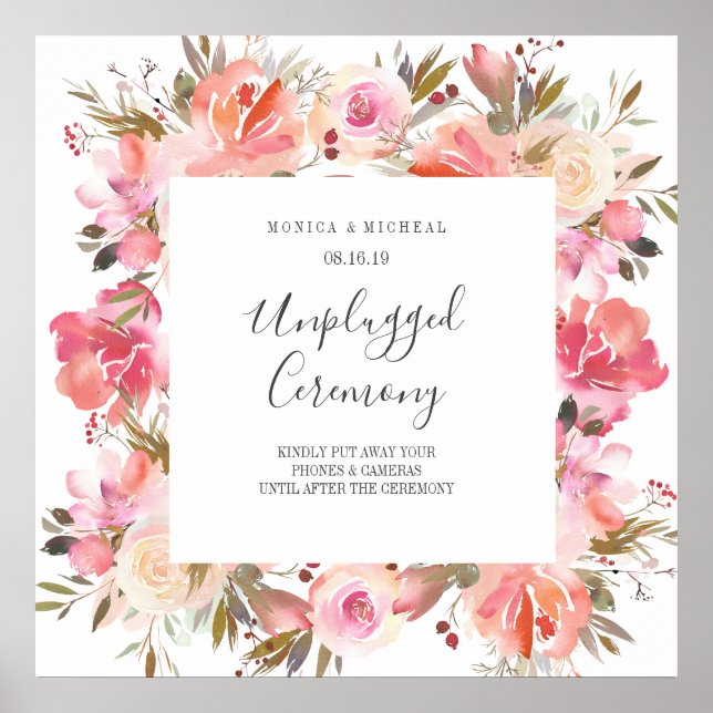 Dream pink  Square Unplugged Wedding Ceremony Sign (Front)