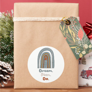 Dream, plan, do motivational boho rainbow colourfu classic round sticker