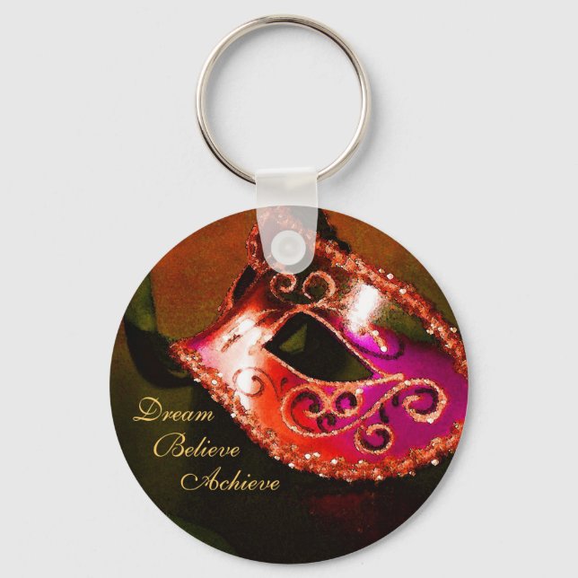 Dream Red Masquerade Mask Inspirational Keychain (Front)