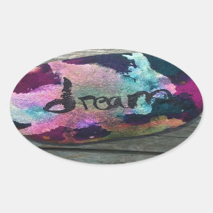 Dream Rock I painted with alcohol and India ink. Oval Sticker