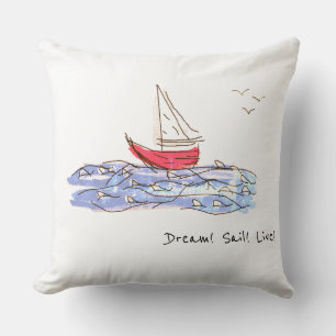Dream Sail Live Sea Boat Seagull Sketch Throw Pillow