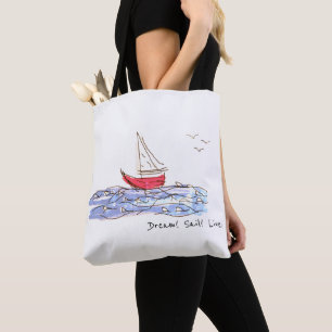 Dream Sail Live Sea Boat Seagulls Sketch Tote Bag