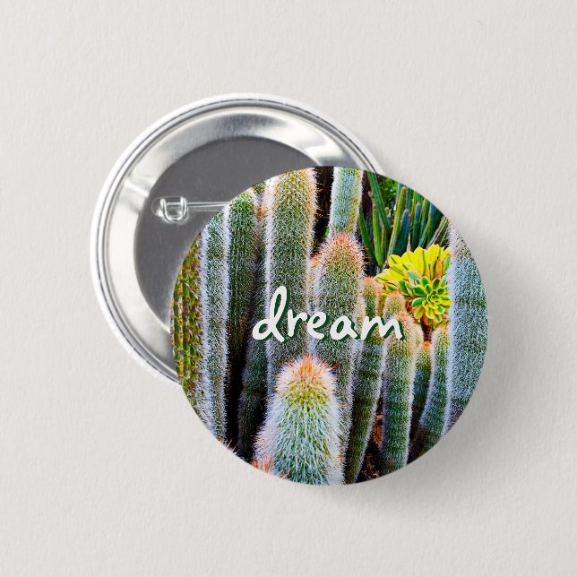 Dream Script Fuzzy Green Cacti Succulent Photo 2 Inch Round Button (Front & Back)