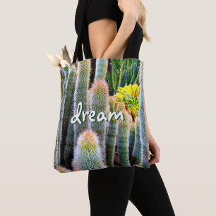 Dream Script Fuzzy Green Cacti Succulent Photo Tote Bag