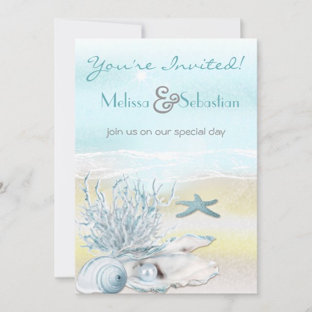 Dream Shore Beach Blue Wedding Invite (Front)