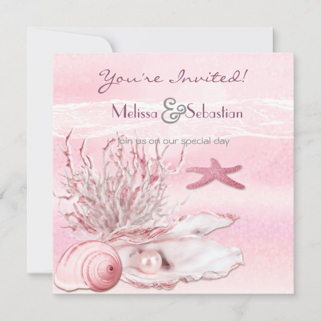 Dream Shore Beach Carnation Pink Wedding Invite (Front)