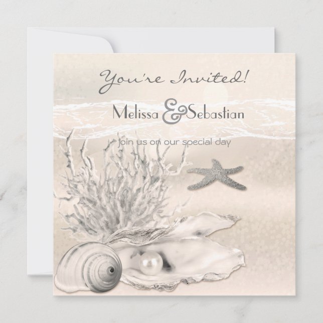 Dream Shore Beach Sepia Wedding Invite (Front)