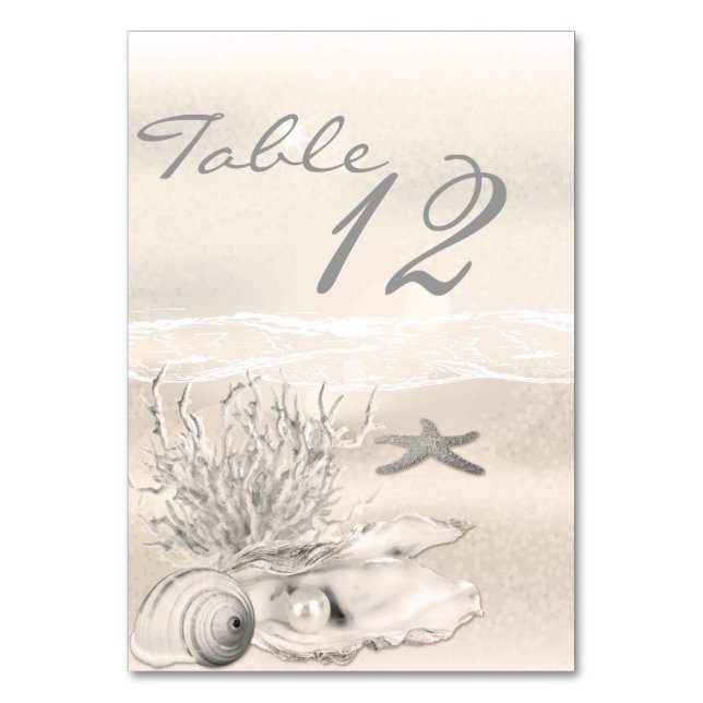 Dream Shore Beach Sepia Wedding Table Number (Back)