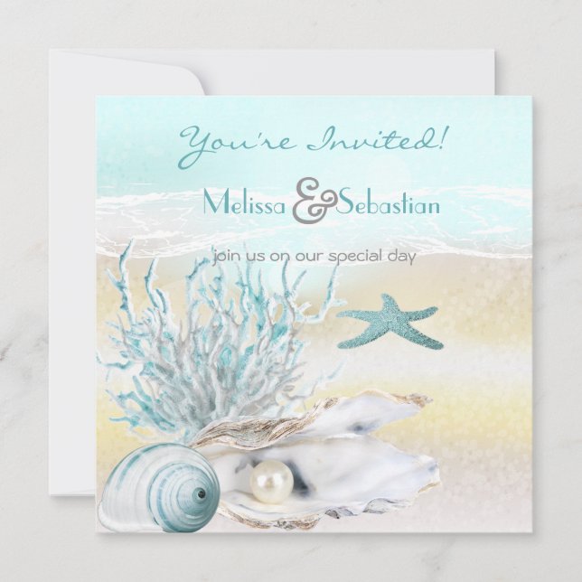 Dream Shore Beach Teal Wedding Invite (Front)