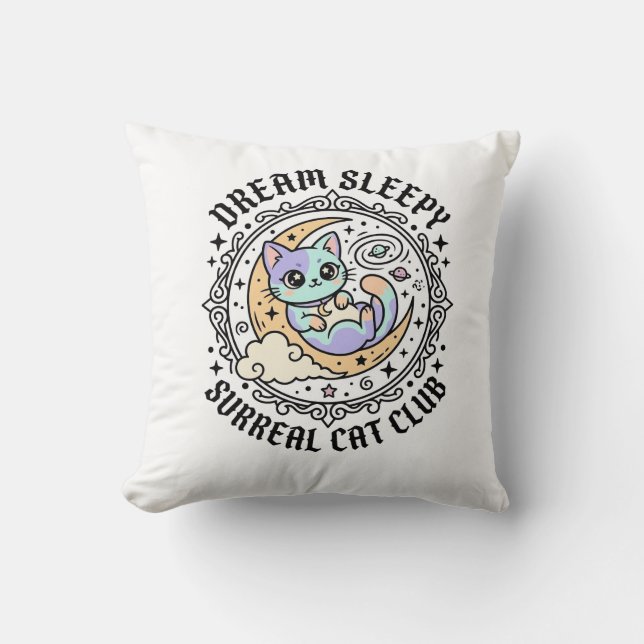 Dream Sleepy Surreal Cat Funny Cat Lover Design -  Throw Pillow (Front)