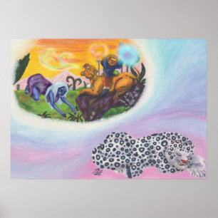 Dream Snowleopard Eros rides Lioness Lion Princess Poster