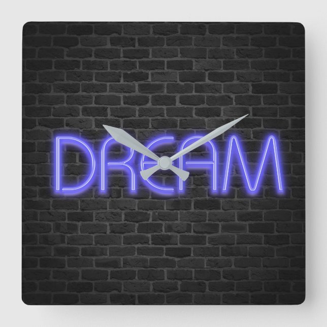 DREAM text in neon lights on brick Square Wall Clo Clock (Front)