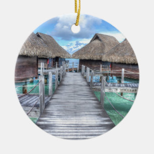 Dream Vacation Bora Bora Overwater Bungalows Ceramic Ornament