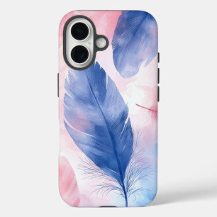 Dream Watercolor Blue & Pink Feather Phone Case