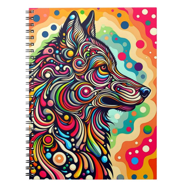 Dream wave Wolf – Retro Psychedelic Pop Art Notebook (Front)